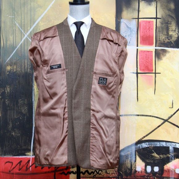 48R JOS A BANK Sportcoat Blazer Jacket Wool 3-Btn Brown Plaid C060494 - Picture 3 of 9